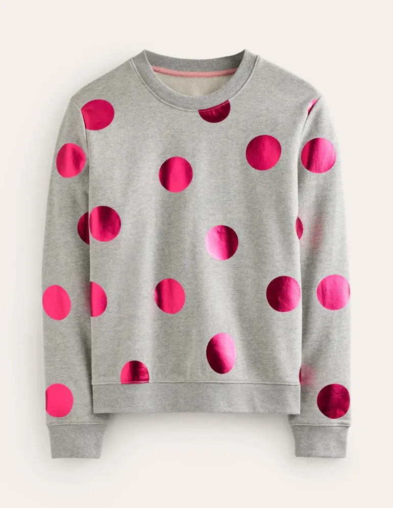 Hannah Printed Sweatshirt-Grey Marl, Pink Spot-Boden Store