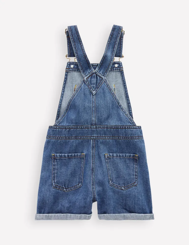 Heart Pocket Short Dungarees-Vintage Embroidered Daisy-Boden Clearance