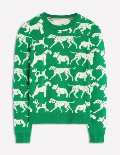 Heather Jacquard Sweater-Sapling Green, Dogs-Boden New