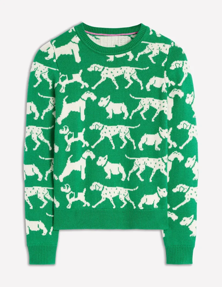 Heather Jacquard Sweater-Sapling Green, Dogs-Boden New