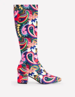 Heeled Stretch Knee Boots-Multi, Botanical Paisley-Boden Shop