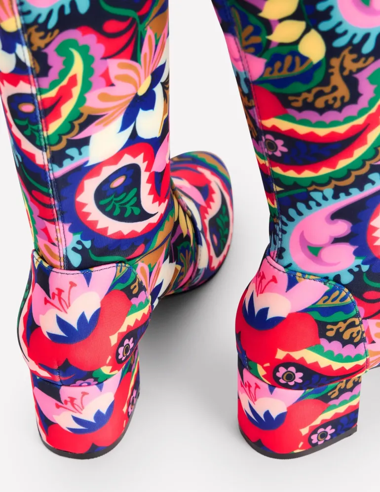 Heeled Stretch Knee Boots-Multi, Botanical Paisley-Boden Shop