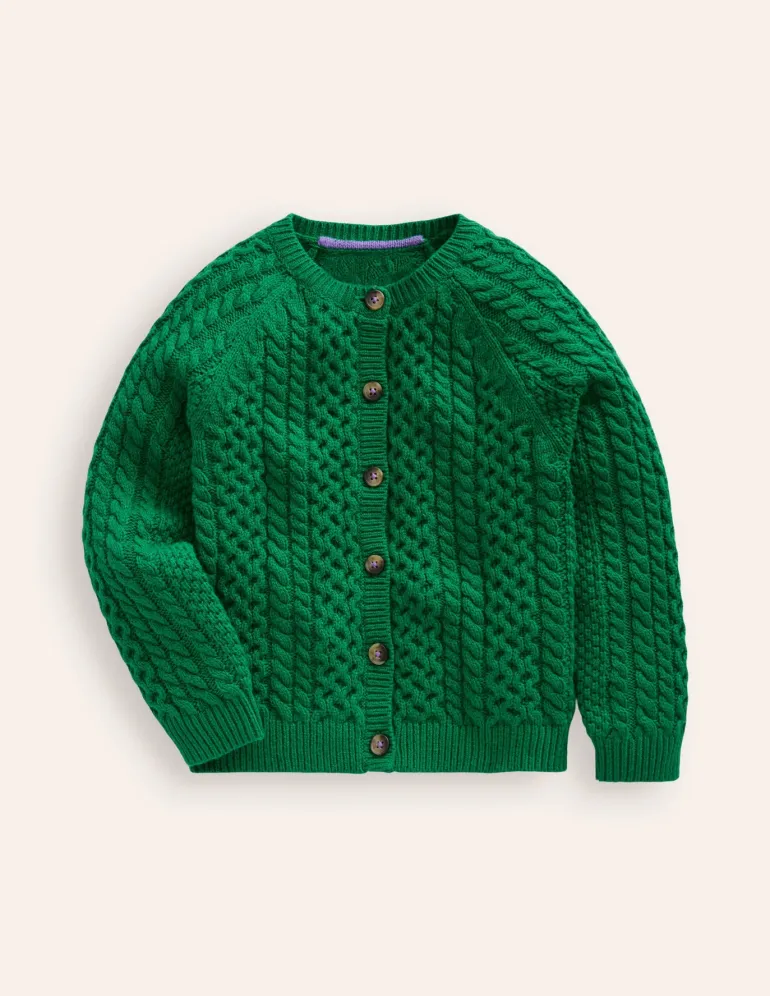 Heritage Cable Cardigan-Deep Green-Boden Fashion
