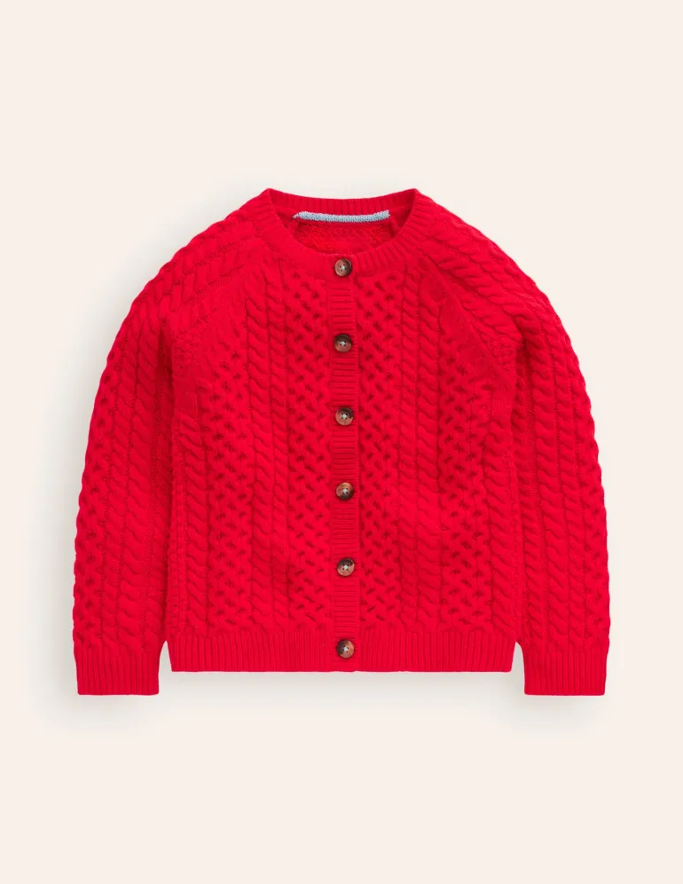 Heritage Cable Cardigan-Poppy Red-Boden Fashion