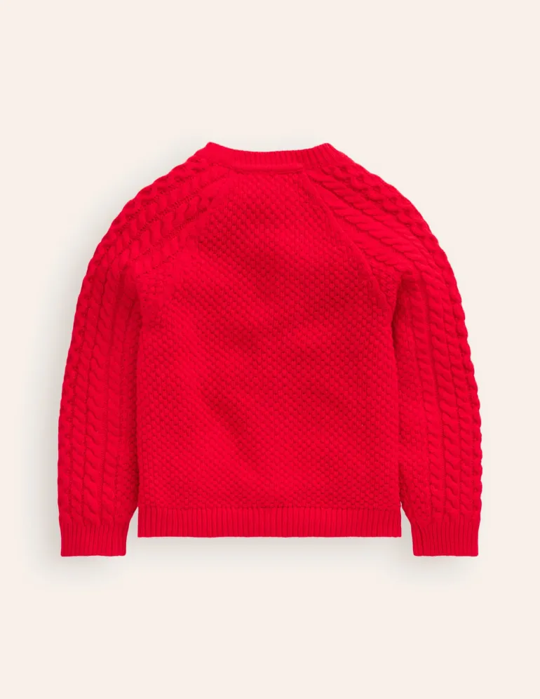 Heritage Cable Cardigan-Poppy Red-Boden Fashion