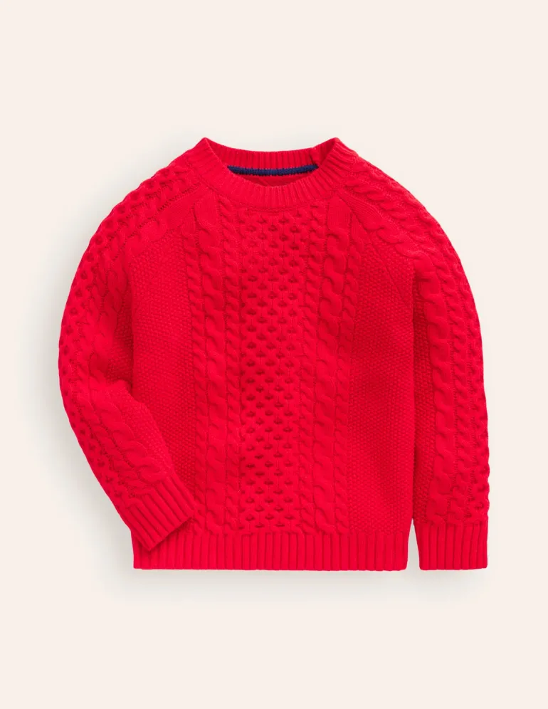 Heritage Cable Sweater-Poppy Red-Boden Outlet