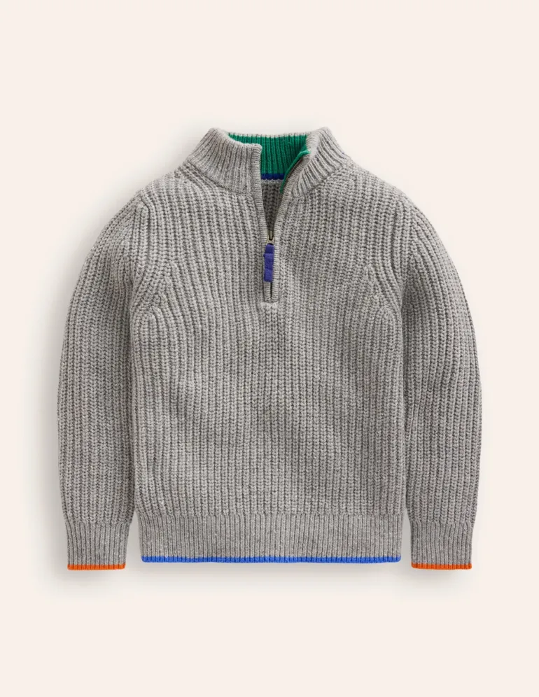 Heritage Half-Zip Sweater-Grey Marl-Boden New