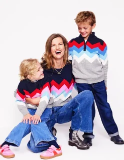 Heritage Half-Zip Sweater-Grey Marl Chevron-Boden Shop