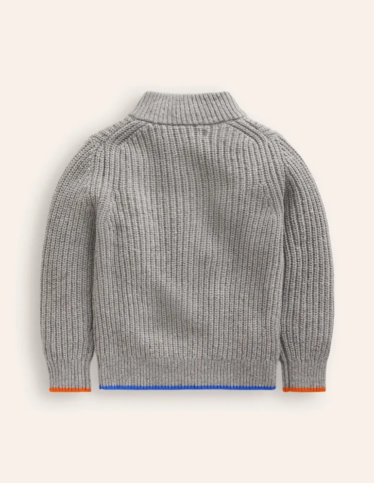 Heritage Half-Zip Sweater-Grey Marl-Boden New