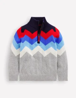Heritage Half-Zip Sweater-Grey Marl Chevron-Boden Shop