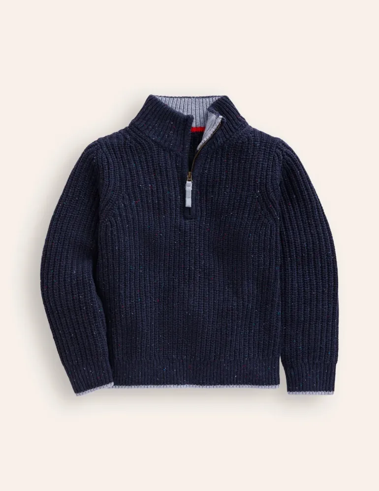 Heritage Half-Zip Sweater-Navy Neps-Boden Clearance