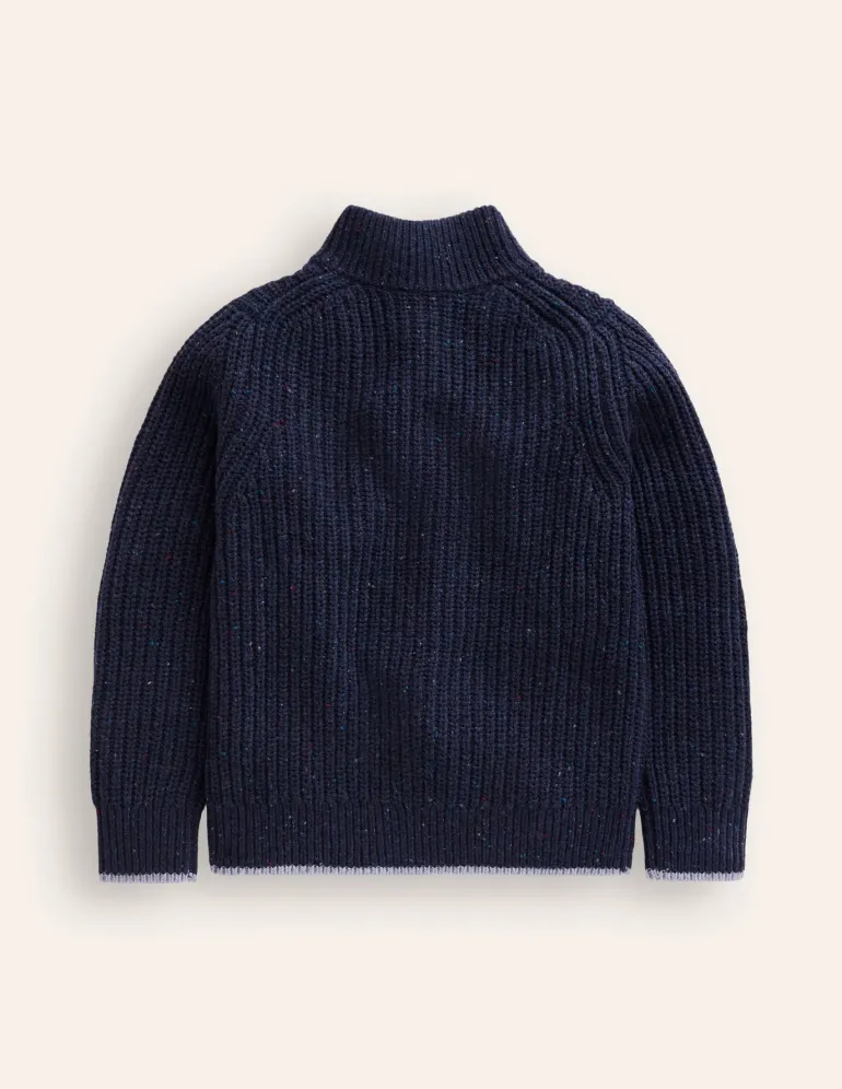 Heritage Half-Zip Sweater-Navy Neps-Boden Clearance