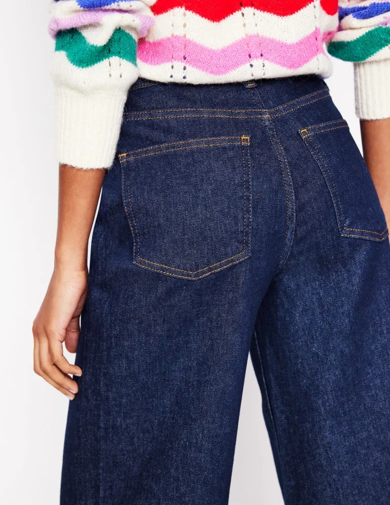 High Rise Wide Crop Jeans-Indigo Rinse-Boden Discount