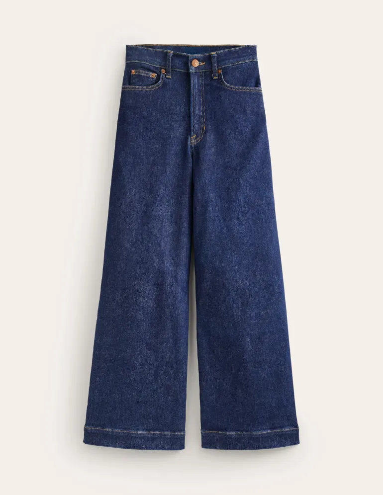 High Rise Wide Crop Jeans-Indigo Rinse-Boden Discount