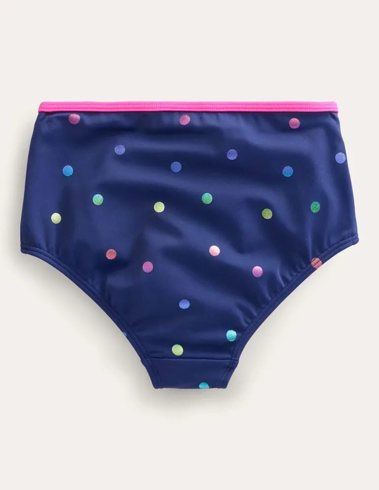 High Waisted Bikini Bottoms-Navy Rainbow Foil Confetti-Boden Flash Sale
