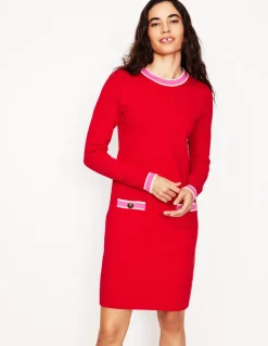 Holly Knitted Shift Dress-Poppy Red-Boden Shop