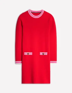 Holly Knitted Shift Dress-Poppy Red-Boden Shop