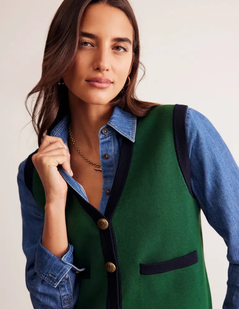 Holly Knitted Waistcoat-Eden Green-Boden Shop