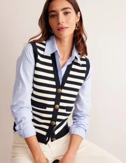 Holly Knitted Waistcoat-Navy and Ivory Stripe-Boden Online