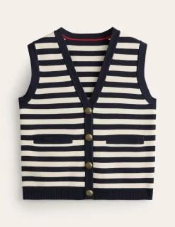 Holly Knitted Waistcoat-Navy and Ivory Stripe-Boden Online