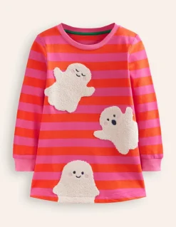 Ida Sweatshirt Appliqué Dress-Vibrant Pink/Terracotta Ghosts-Boden Clearance
