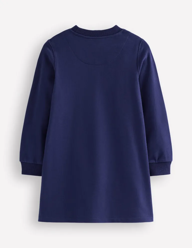 Ida Sweatshirt Appliqué Dress-College Navy Rainbow Hearts-Boden Best Sale