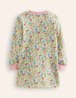 Ida Sweatshirt Appliqué Dress-Multi Meadow Floral Dinosaurs-Boden Fashion