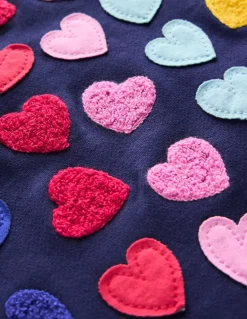 Ida Sweatshirt Appliqué Dress-College Navy Rainbow Hearts-Boden Best Sale