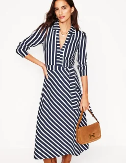 Imogen Collared Jersey Dress-French Navy and Ivory Stripe-Boden Store