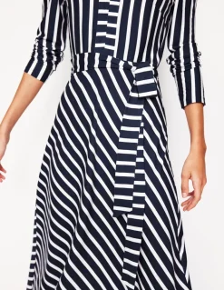 Imogen Collared Jersey Dress-French Navy and Ivory Stripe-Boden Store