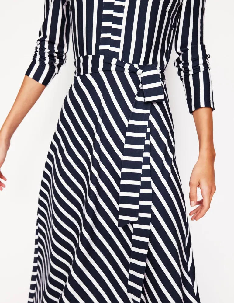 Imogen Collared Jersey Dress-French Navy and Ivory Stripe-Boden Store
