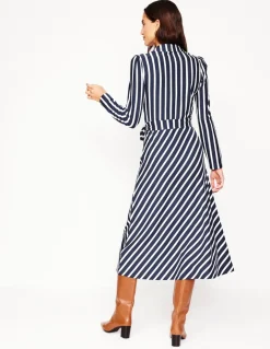 Imogen Collared Jersey Dress-French Navy and Ivory Stripe-Boden Store