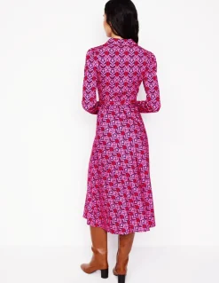 Imogen Collared Jersey Dress-Sorbet Pink, Leaf Terrace-Boden Hot