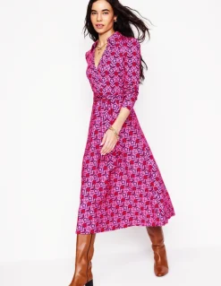 Imogen Collared Jersey Dress-Sorbet Pink, Leaf Terrace-Boden Hot