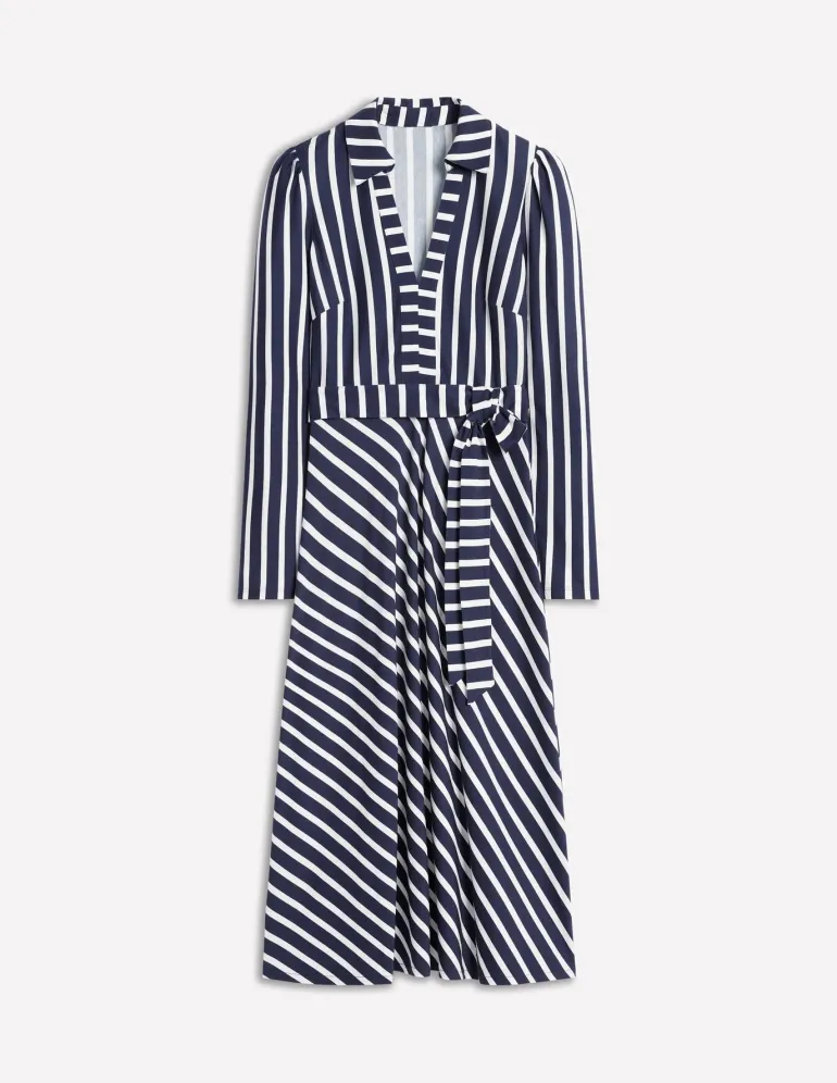 Imogen Collared Jersey Dress-French Navy and Ivory Stripe-Boden Store