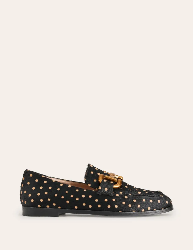 Iris Snaffle Loafers-Black and Camel Spot-Boden Discount