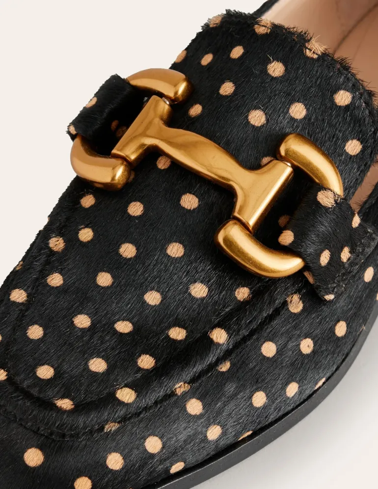 Iris Snaffle Loafers-Black and Camel Spot-Boden Discount