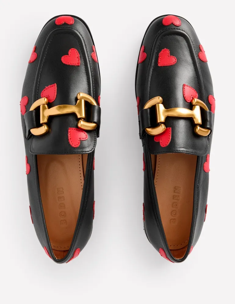 Iris Snaffle Loafers-Black Hearts-Boden Fashion