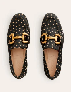 Iris Snaffle Loafers-Black and Camel Spot-Boden Discount