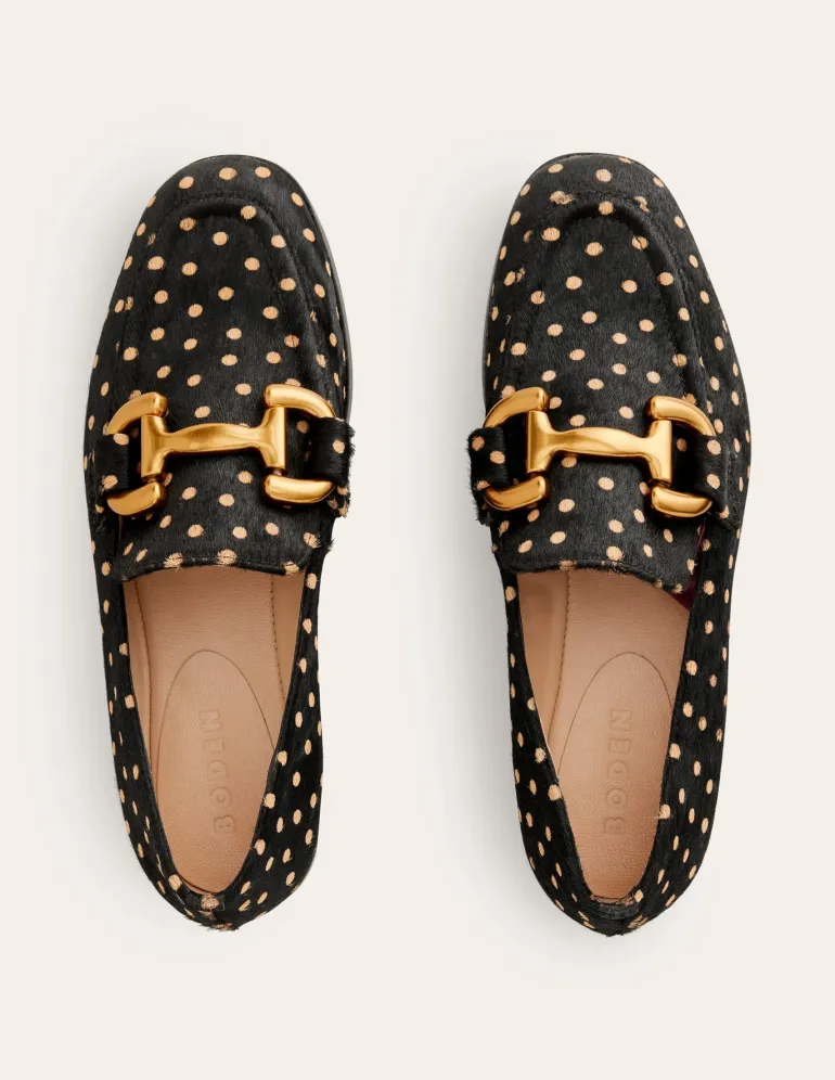 Iris Snaffle Loafers-Black and Camel Spot-Boden Discount