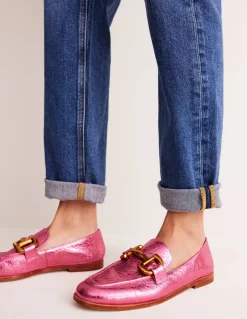 Iris Snaffle Loafers-Bright Pink Metallic leather-Boden Discount