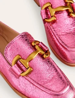 Iris Snaffle Loafers-Bright Pink Metallic leather-Boden Discount