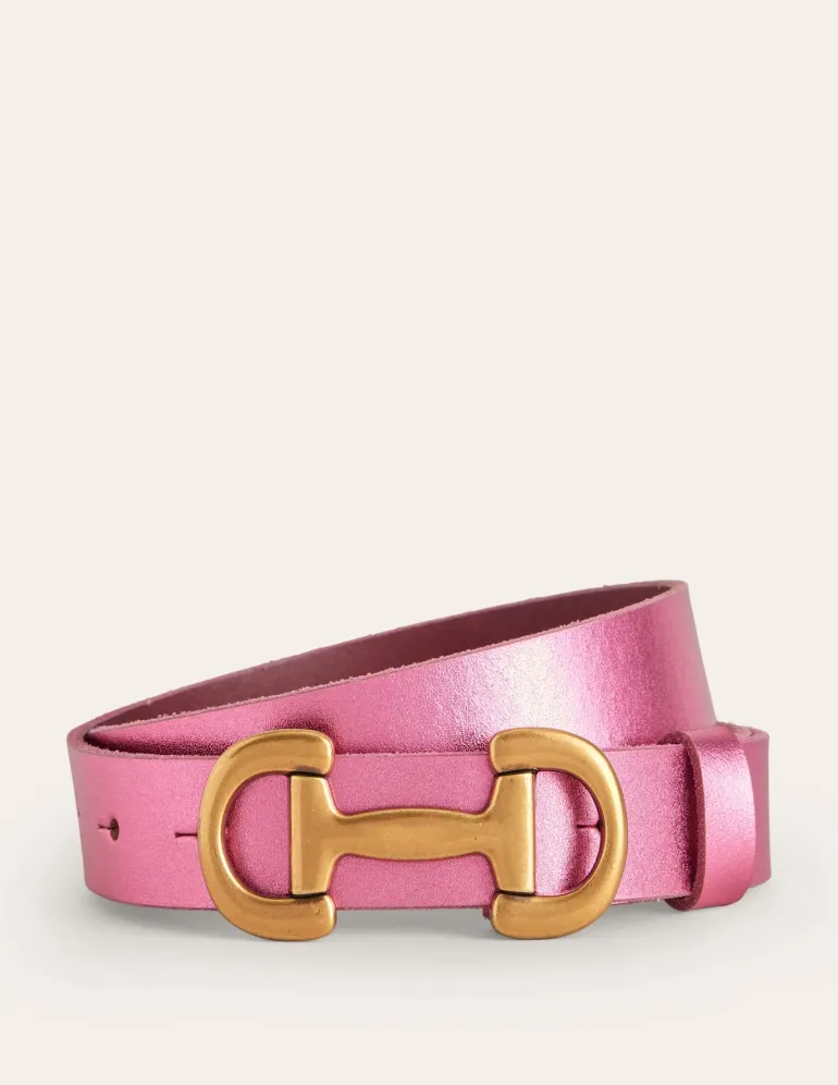 Iris Snaffle-Trim Leather Belt-Pink Peacock Metallic-Boden Flash Sale