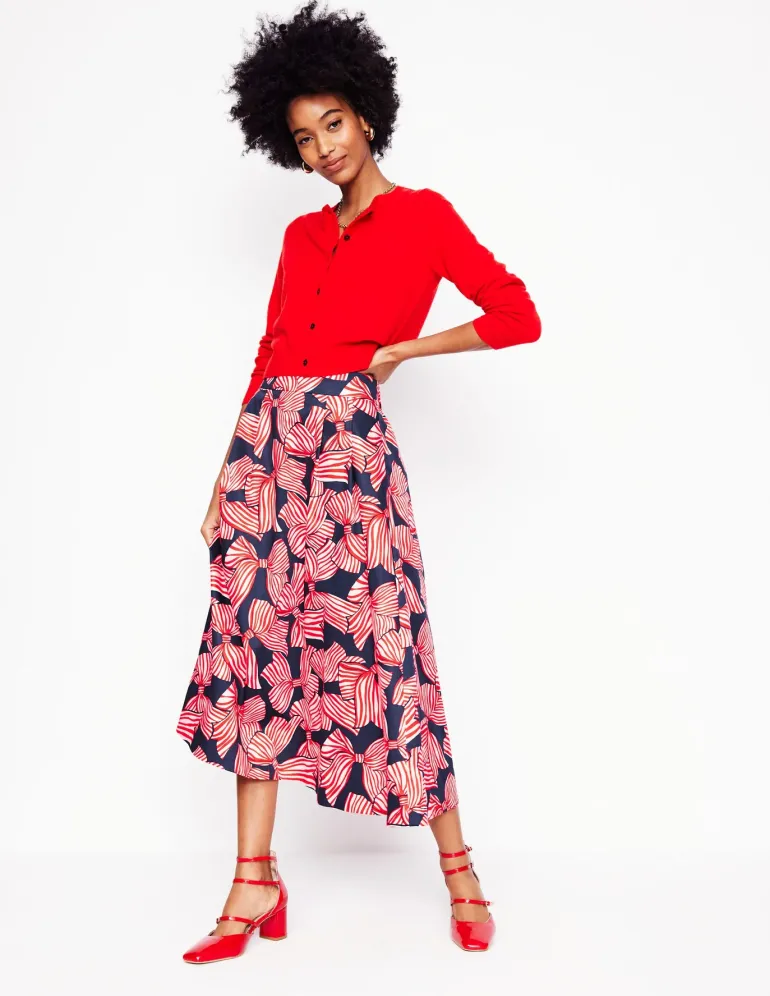 Isabella Cotton Sateen Skirt-French Navy, Bow Scatter-Boden Shop