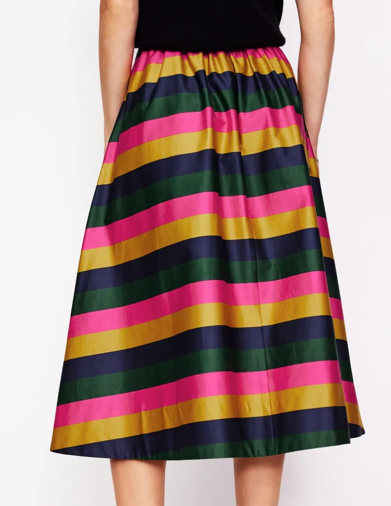 Isabella Cotton Sateen Skirt-Pine, Multi Stripe-Boden Clearance