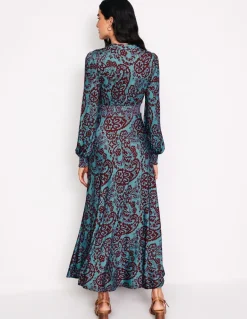 Ivy Smocked Midi Dress-Blue Grass, Paisley Cascade-Boden Clearance