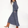 Ivy Smocked Midi Dress-College Navy, Abstract Dot-Boden Store