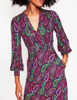 Ivy Smocked Midi Dress-Multi, Illustrated Paisley-Boden Flash Sale