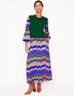 Ivy Smocked Midi Dress-Multi, Abstract Wave-Boden Store