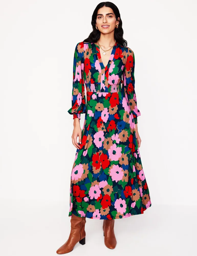 Ivy Smocked Midi Dress-Multi, Painterly Meadow-Boden Shop
